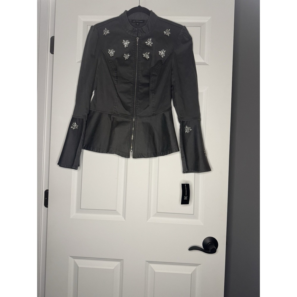 International Concepts Rhinestone Embellish Peplum Jacket  Medium Gray Nwt 83.70